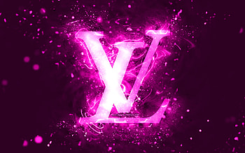 Louis Vuitton purple logo, , purple neon lights, creative, purple abstract background, Louis Vuitton logo, fashion brands, Louis Vuitton HD wallpaper