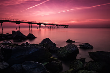 Bridge Rocks Sky Long Exposure, bridge, long-exposure, rocks, nature, sky HD wallpaper