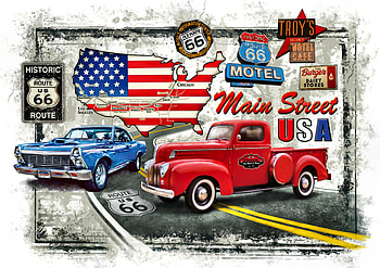 Route 66 Collage F, Route 66, art, cars, beautiful, automobile, illustration, artwork, wide screen, painting, auto HD wallpaper