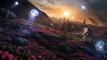 Planet 262, planet, nature, artwork, art, digital-art, scifi, aliens, sunset, sun, artist HD wallpaper