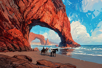 Far Lands. Red Rocks Coast, oil painting, artistic, beach HD wallpaper