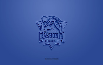 Saski Baskonia, creative 3D logo, blue background, Spanish basketball team, Liga ACB, Vitoria-Gasteiz, Spain, 3d art, basketball, Saski Baskonia 3d logo HD wallpaper