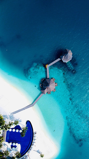 Nature, Sea, Beach, View From Above, Tropical, Bungalow HD phone wallpaper