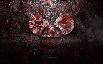 deadmau5 logo, grunge art, deadmau5 stone logo, red stone texture, deadmau5, grunge stone texture, deadmau5 emblem, deadmau5 3d logo HD wallpaper