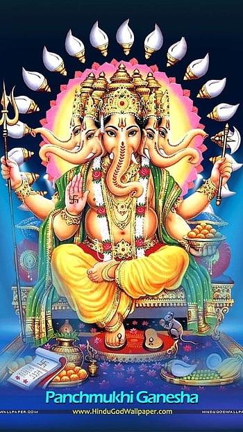 God Ganesh, Panchmukhi Ganesh, blue theme HD phone wallpaper