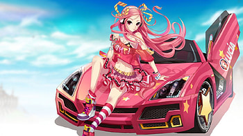 Pink, Girl, Car, Rims, Cant think of a fourth, Pink Hair, Long Hair HD wallpaper
