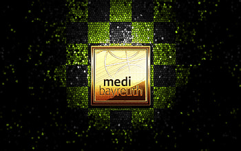 Medi Bayreuth, glitter logo, BBL, green black checkered background, basketball, german basketball club, Medi Bayreuth logo, mosaic art, Basketball Bundesliga HD wallpaper