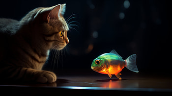 Cat and Fish, fish, AI Art, Animal, cat HD wallpaper