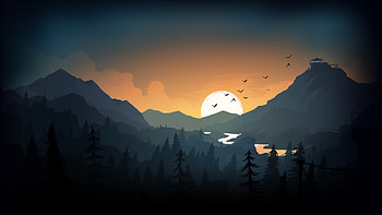 Firewatch Sun Trees Mountains Birds Lake Evening, firewatch, sun, trees, mountains, birds, lake, evening, games HD wallpaper