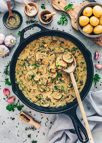 Vegan creamy mushrooms, Mushroom sauce, Dairy- recipe, Plant-based delight HD phone wallpaper