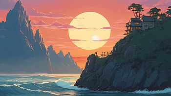 Sunset Drawing, sunset, wave, sea, ocean, sky, Ocean Waves HD wallpaper