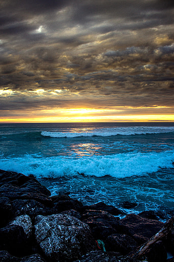 Nature, Sunset, Sea, Rocks, Horizon HD phone wallpaper