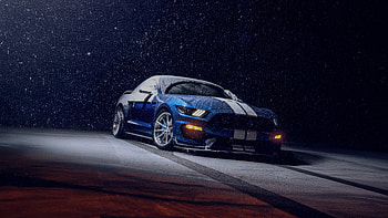 Blue Ford Mustang In The Snow, ford-mustang, shelby, ford, 2025-cars, cars, behance HD wallpaper