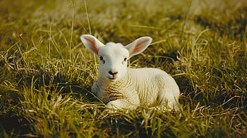 Serene Lamb in Sunlit Meadow, lamb HD wallpaper