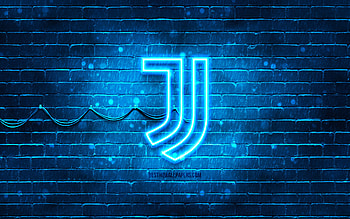Juventus FC blue logo, , blue brickwall, Juventus FC logo, brands, Juve, Juventus FC neon logo, Juventus FC, Juventus logo HD wallpaper
