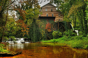Mill in forest, mill, fall, autumn, beautiful, forest, park, serenity, river, creek, stream HD wallpaper