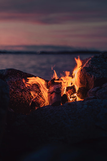 Stones, Fire, Bonfire, Dark, Flame, Firewood HD phone wallpaper