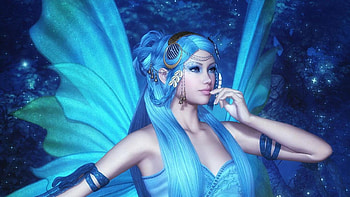 Blue fairy, blue, fairy, wings, fantasy, girl, luminos HD wallpaper