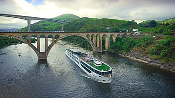 Scenic Azure, boat, river, azure, scenic, cruise HD wallpaper