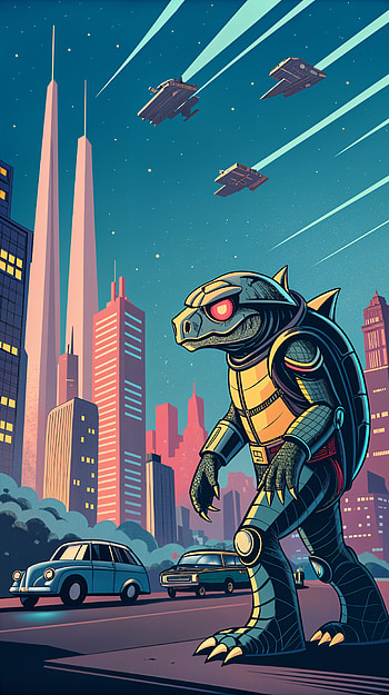 Urban Warrior: A Stunning Adventure, turtle, skyline, cartoon HD phone wallpaper