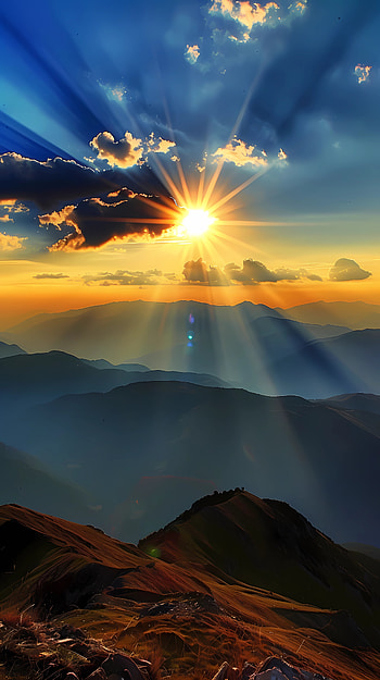 Mountain sun, mountain, sun, horizon HD phone wallpaper