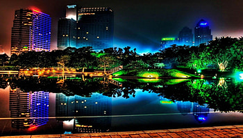 Colorful Sky Line, colorful, kid safe, city, night time HD wallpaper