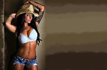 Tattooed Cowgirl. ., style, cowgirl, fun, tattoo, brunettes, fashion, ranch, girls, women, lingerie, models, western, hats, female HD wallpaper