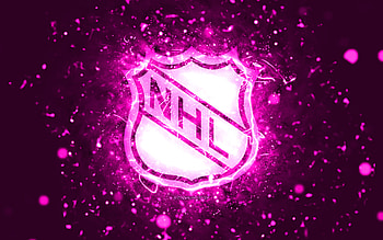 NHL purple logo, , purple neon lights, National Hockey League, purple abstract background, NHL logo, cars brands, NHL HD wallpaper