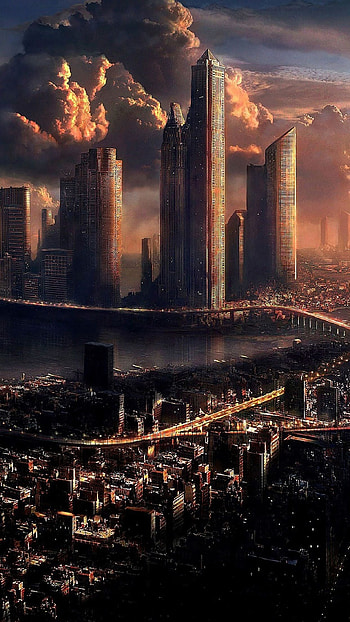 Futuristic City Skyline, Science fiction city , Fantasy landscape, Fantasy city HD phone wallpaper