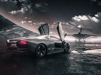 Lamborghini Reventon With Jet, lamborghini-reventon, lamborghini, cars, behance HD wallpaper