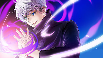 Blue Eyes White Hair Satoru Gojo Purple Blue Background Jujutsu Kaisen HD wallpaper