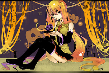 Halloween Colors, orange hair, awesome, cute, stars, vocaloid, beauty, nice, pumpkins, miku, halloween, vocaloids, hatsune, thighhighs, skirt, hatsune miku, twintail, beautiful, orange, anime, pretty, cool HD wallpaper