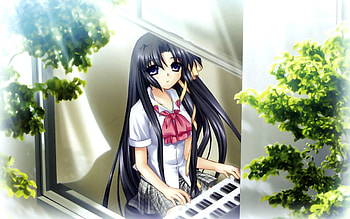Anime, Piano, Wood, Tree, Girl, Brunette HD wallpaper