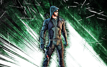 Green Arrow, grunge art, Fortnite Battle Royale, Fortnite characters, Green Arrow Skin, green abstract rays, Fortnite, Green Arrow Fortnite HD wallpaper