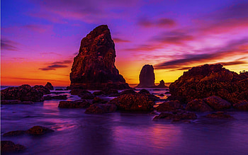Cannon Beach, OR, Coast, sea, colors, clouds, sky, usa, sunset HD wallpaper