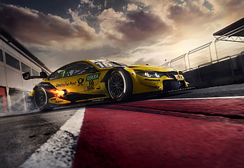 BMW M4 DTM, yellow, sports car, on-road HD wallpaper