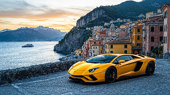 Lamborghini Aventador in Stunning Yellow Along Italy’s Breathtaking Coast –, Lamborghini Aventador, yellow, Italy, coast HD wallpaper