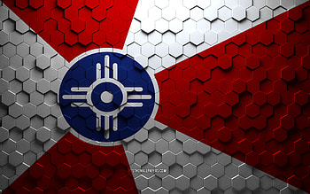 Flag of Wichita, Kansas, honeycomb art, Wichita hexagons flag, Wichita, 3d hexagons art, Wichita flag HD wallpaper