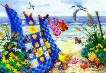 ★Seaside Summer★, seaside, birds, beaches, butterflies, animals, drawings, butterfly designs, weird things people wear, flying, insects, paintings, gardening, seasons, creative pre-made, summer, blanket, seaside summer, flowers HD wallpaper