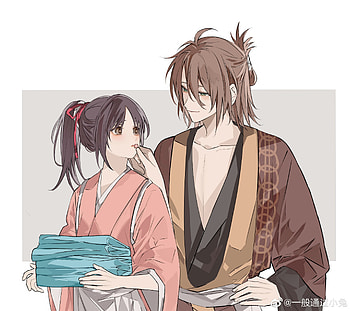 Okita Souji & Yukimura Chizuru, yukimura chizuru, Okita Souji, video game, Hakuouki Shinsengumi Kitan HD wallpaper
