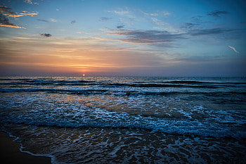 Nature, Sunset, Sea, Waves, Beach HD wallpaper