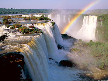 Landscape, Water, Waterfalls, Rainbow HD wallpaper