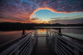 Nature, Sunset, Clouds, Lake, Pier, Wharf, Idyll HD wallpaper
