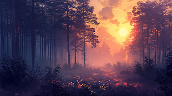 Enchanted Forest Sunset, sunset, landscape, forest HD wallpaper