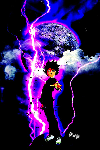 mob psycho 100, electric blue, magenta HD phone wallpaper