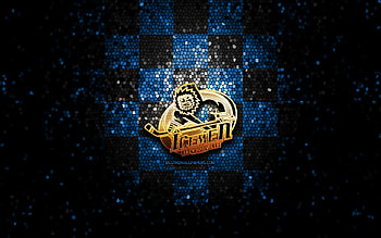 Jacksonville IceMen, glitter logo, ECHL, blue black checkered background, hockey, american hockey team, Jacksonville IceMen logo, mosaic art HD wallpaper