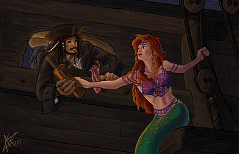 Disney, Mermaid, Movie, Ariel (The Little Mermaid), Crossover, Jack Sparrow, Red Hair HD wallpaper