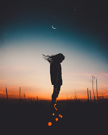 Sky, Night, Dark, Shine, Light, Silhouette, Human, Person HD phone wallpaper