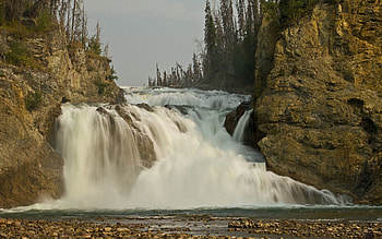 Nature, Clouds, Rocks, Waterfall, Flow, Stream, Mainly Cloudy, Overcast, Dirty HD wallpaper