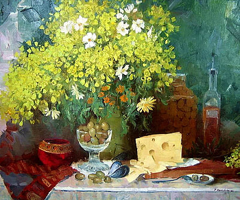 Tatiana Lushnikova, still life, painting, art, flower, food HD wallpaper